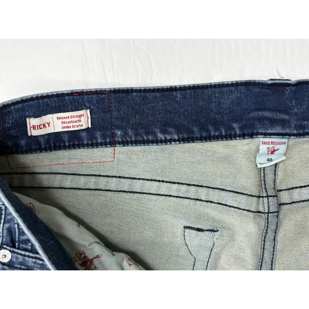 True Religion Ricky Relaxed Straight Fit Blue Jeans Shorts 40 Skater‎ Y2k Casual